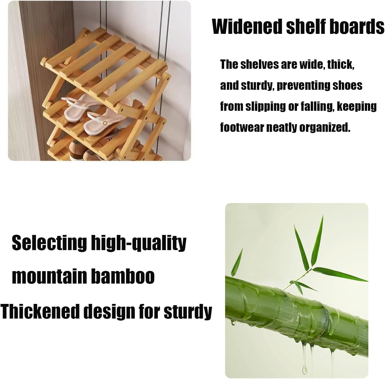 Foldable Shoe Rack, 9-Tier Bamboo Vertical Shoe Organizer, Narrow Space-Saving Shelf, No-Tools Assembly, Expandable Storage for Closet, Entryway, Corner, Bedroom (Natural, 6 Tire)