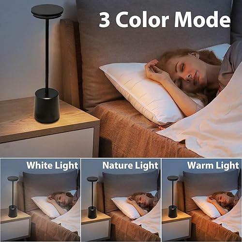 Miniatura 5 de Lámparas de mesa LED inalámbricas, portátiles recargables de 4400 mAh, luz nocturna regulable sin escalones, lámpara de mesa con control táctil para