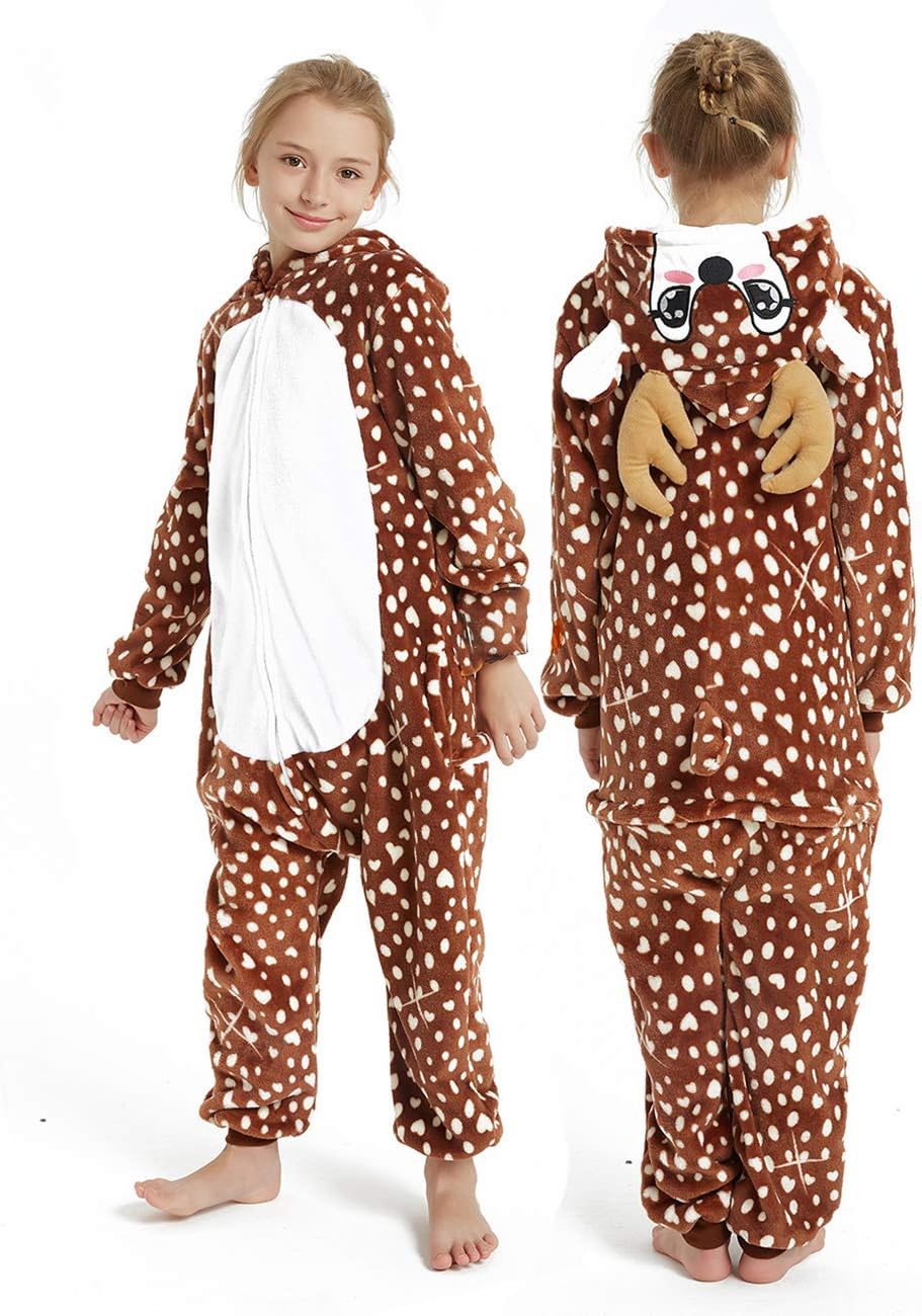 Kid Reindeer Onesie Pajamas Deer Christmas Halloween Costume Boy Girl Animal Onepiece, Dot Deer, 140cm