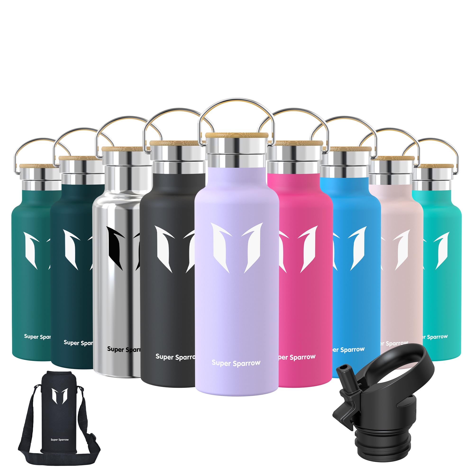 Super Sparrow Doppia Parete in Acciaio Inox Coibentato Bottiglia di Acqua - 500ml - Isolante Della Borraccia - Perfetto Thermos - Privo di BPA, BPS, Ftalati