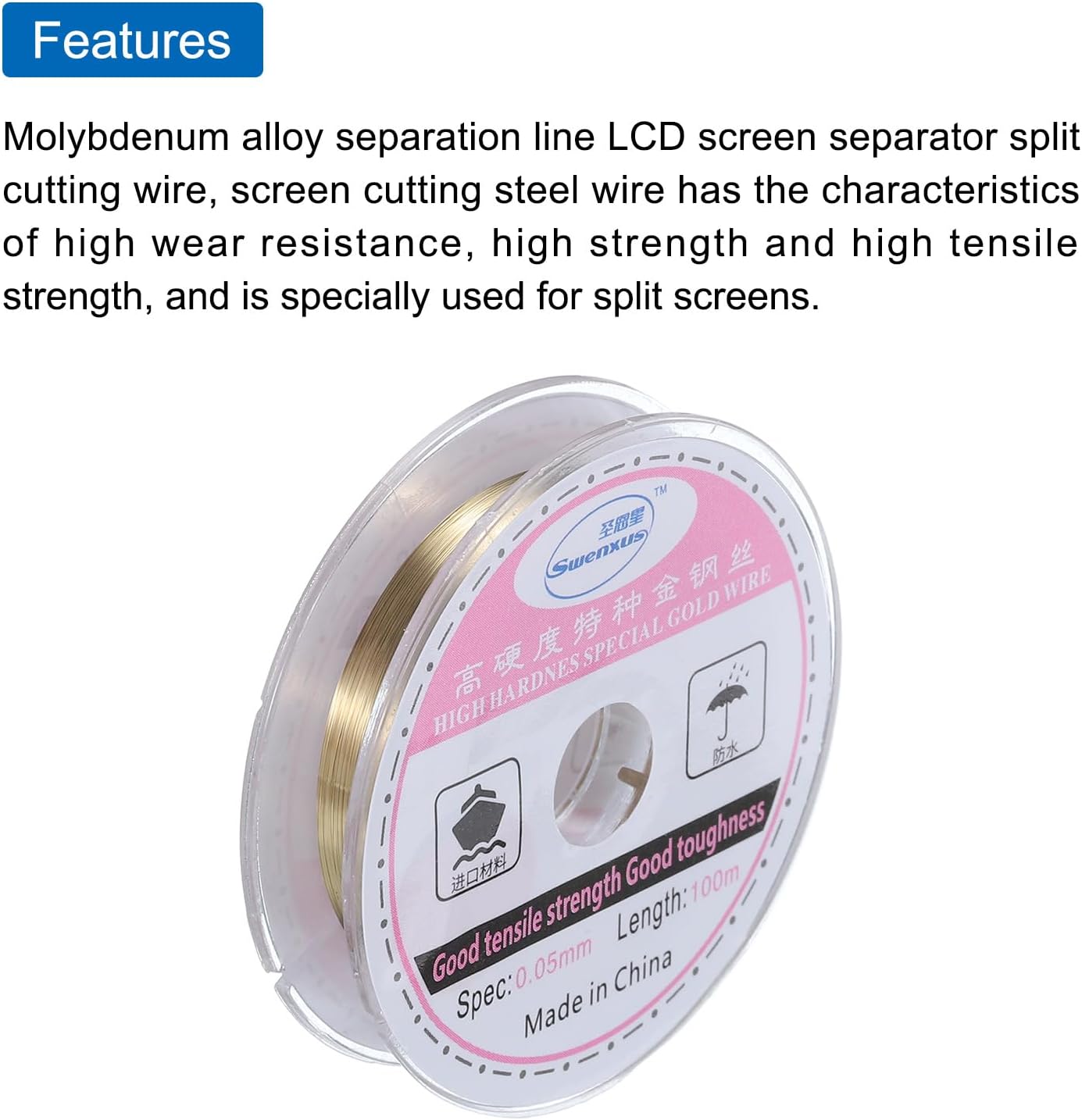MECCANIXITY 4pcs 100m/328ft Molybdenum Screen Cutting Wire Line Phone LCD Cutting Wire Glass Separate Repair Tool, 0.05/0.06/0.08/0.1mm