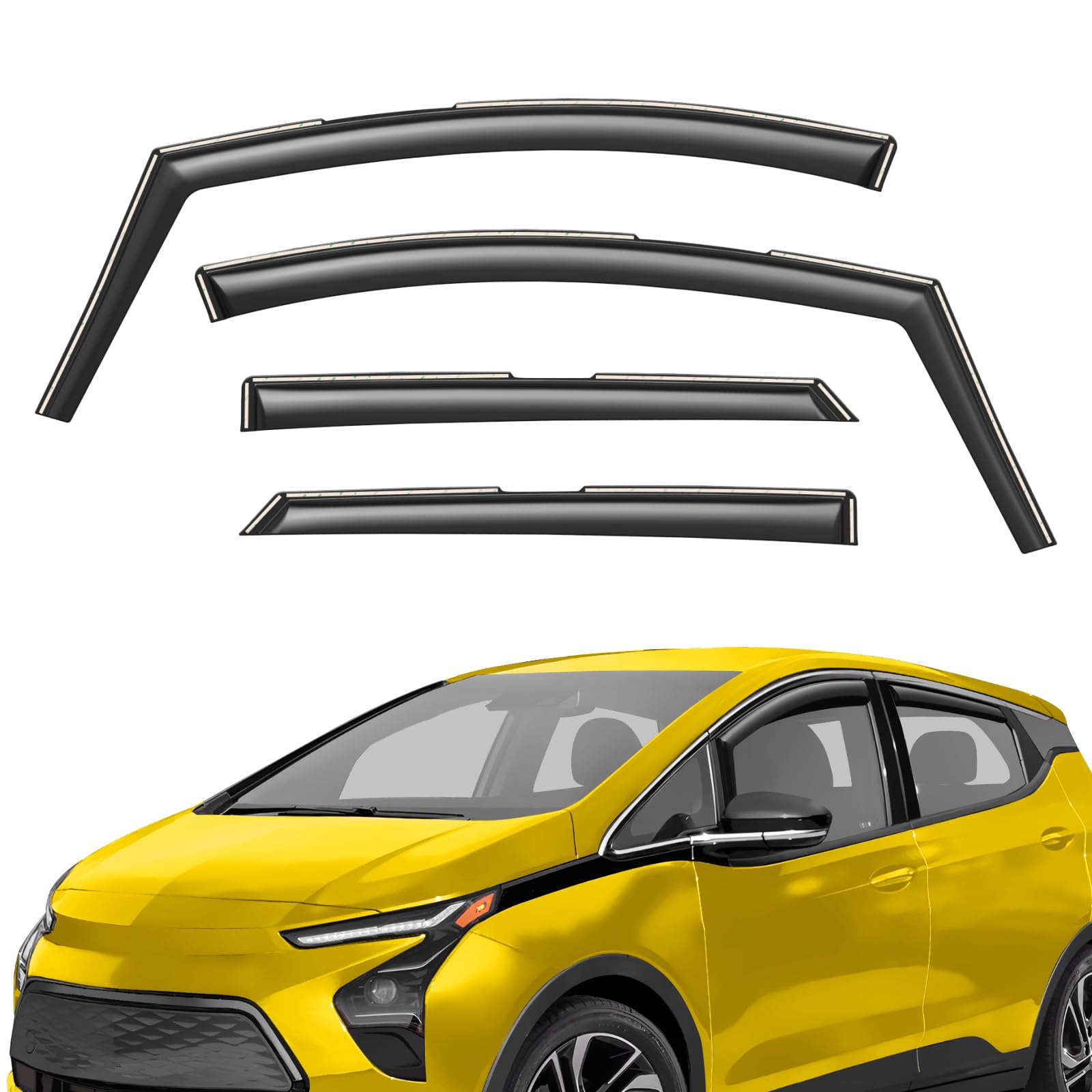 Extra Durable Window Deflectors in-Channel Window Visors Rain Guards Fit for Chevrolet (Chevy) Bolt EV 2017-2023, Sun Visors, Wind Vent for Shades, Exterior Car Accessories - 4pcs. AG0754