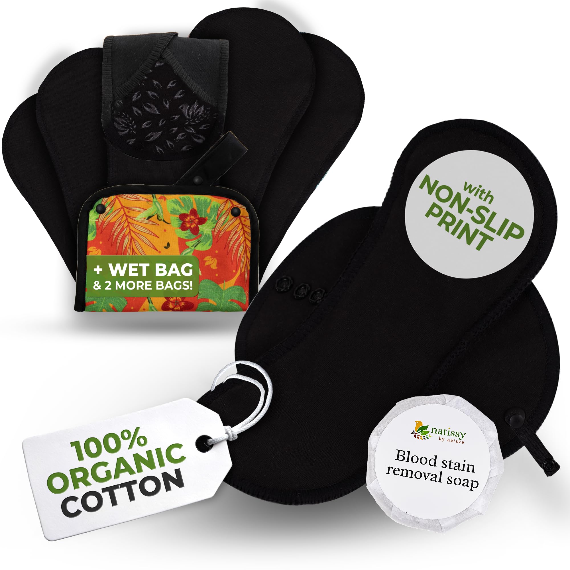 Rutschfest mit Premium-Grip Stoffbinden aus Baumwolle für starke Menstruation (6 Pack L+XL) – waschbar bis 95°C - wiederverwendbare, hoch saugfähige & geruchsfrei Perioden Einlagen für Frauen