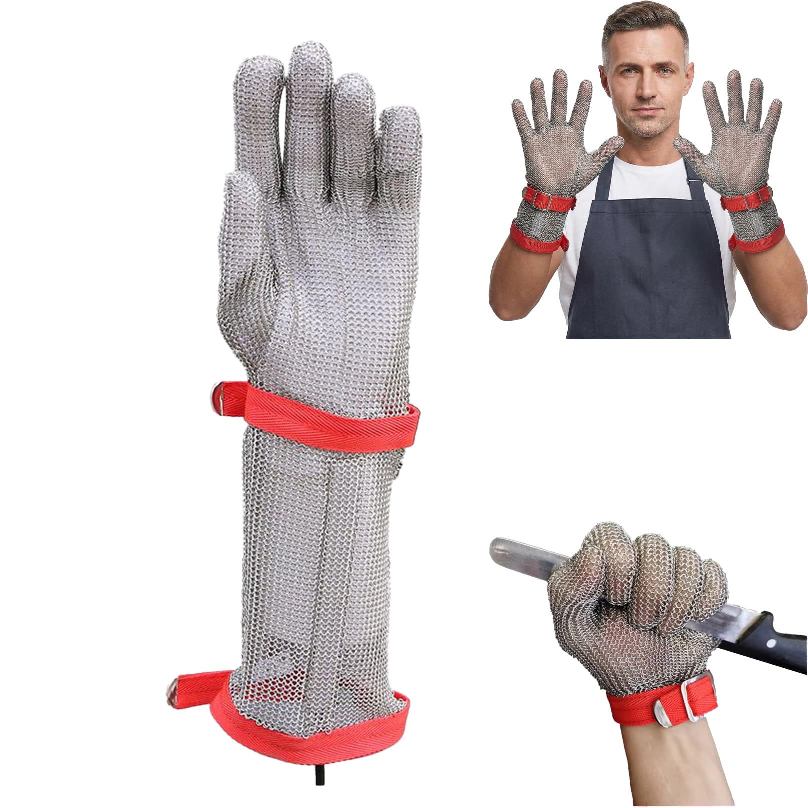 Sicherheitsarbeitshandschuhe,Kettenhandschuh Metzger Edelstahl,Schnittschutz,Langlebig, Rostfrei,FüR Fleischverarbeitung,Maschinenbau, AusternöFfnen(15cm verlängert-M)