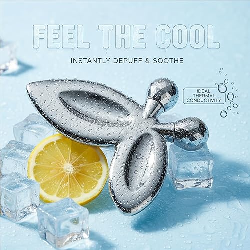 Miniatura 6 de Rodillo facial de hielo, rodillo de mariposa 3D para mujer, herramienta de masajeador facial Gua Sha de acero inoxidable para apretar la piel,