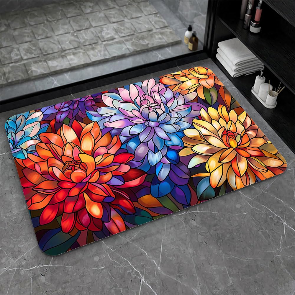 ZHUZHISHAN Diatomaceous Earth Bath Mat,Colorful-Chrysanthemums Non-Slip Volume Super Absorbent Fast Drying Eco-Friendly Easy to Clean for Bathroom