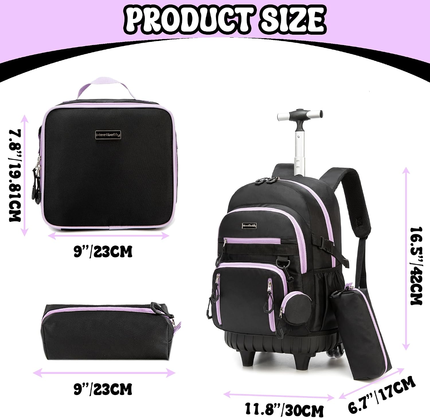 Meetbelify Rolling Backpack for Girls Boys Backpacks with Wheels Kids Carry on Luggage for Girls Boys image 2