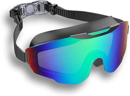 Gafas de natación profesionales con revestimiento de espejo arcoíris, antiniebla, protección UV, correa ajustable, color blanco, negro