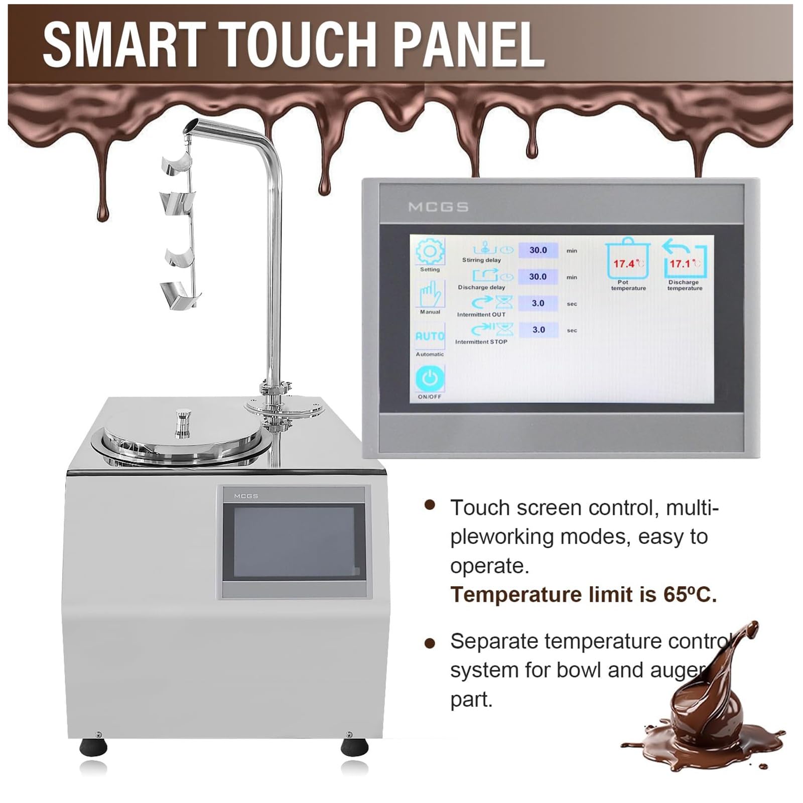 Fuente de Chocolate Comercial, Máquina de Fusión Eléctrica Fuente de Chocolate Fondue con Control de TEMPERATURA, 1000W Acero Inoxidable Calentador y Fundidor de Chocolate Comercial Eléctrico(5.5L)