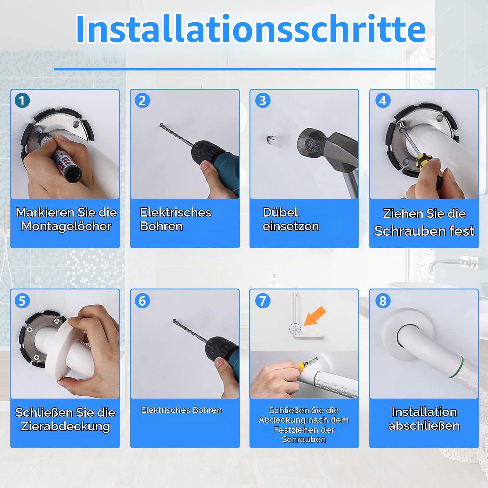 KULACO Haltegriffe für Senioren, Badewannengriff Rutschfest 60 X 40cm | Duschgriff aus Edelstahl, Sicherheitsgriff Badewanne, Wandhaltegriff Wandmontage Griffstangen für Bad Dusche Badezimmer