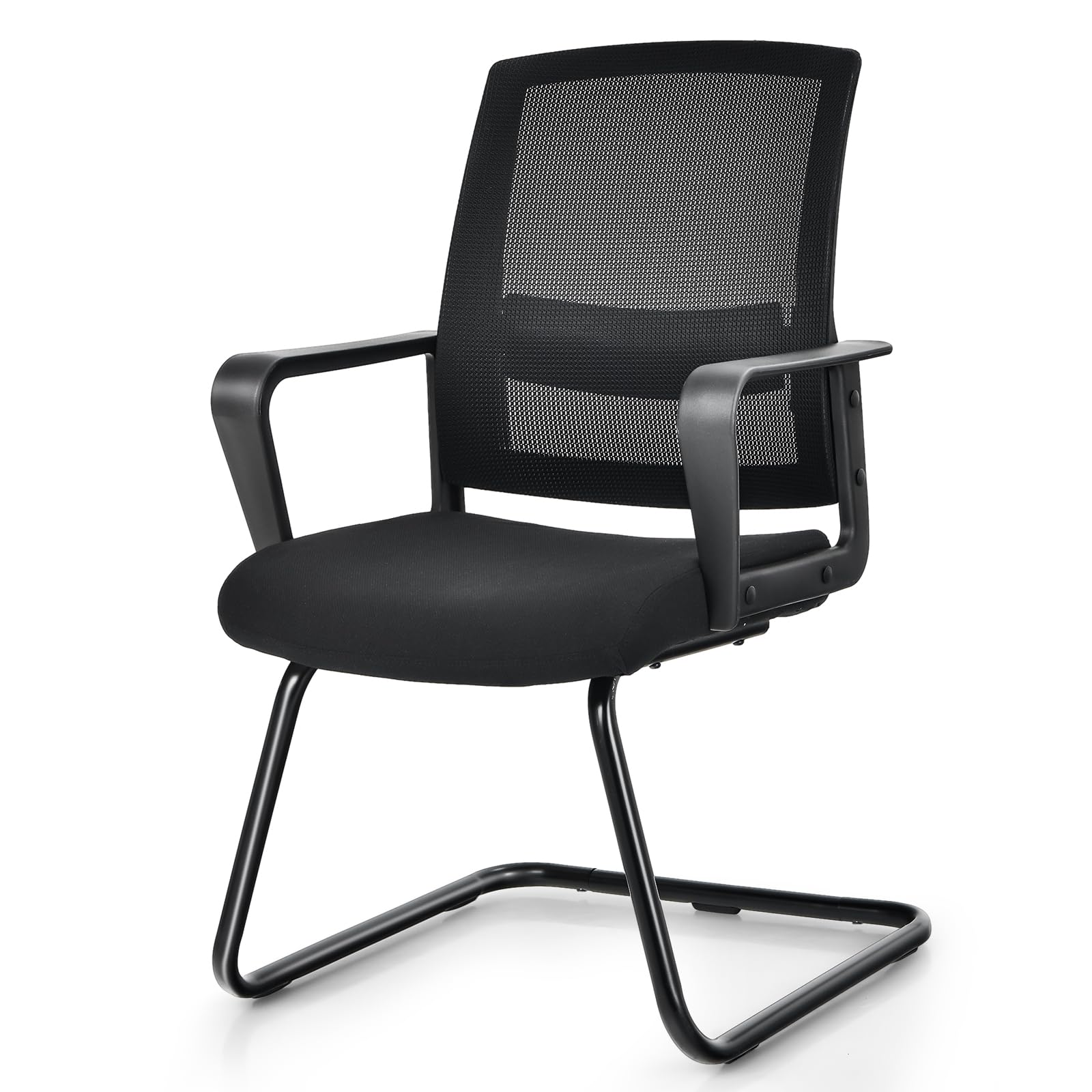 GIANTEX Silla de Oficina con Reposabrazos y Soporte Lumbar, Malla Transpirable, Carga 136 kg, Negro