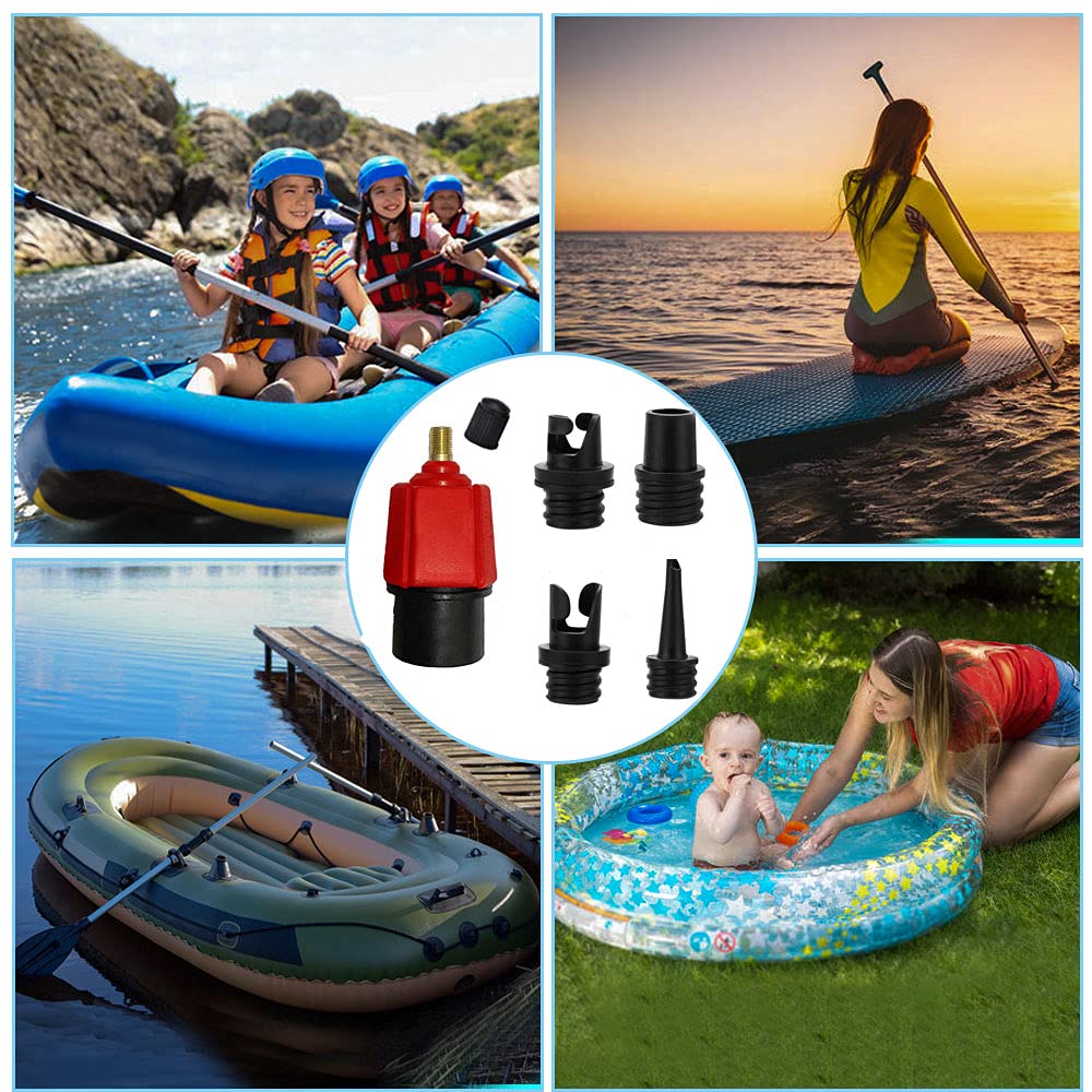 Adaptador de Bomba de Tabla de Paddle, Adaptador de Bomba Sup con Boquillas de 4 Válvulas para Kayaks/Bote Inflable/Tabla de Paddle Surf/Piraguas, Convertidor de Bomba de Aire Multifuncional (Rojo)