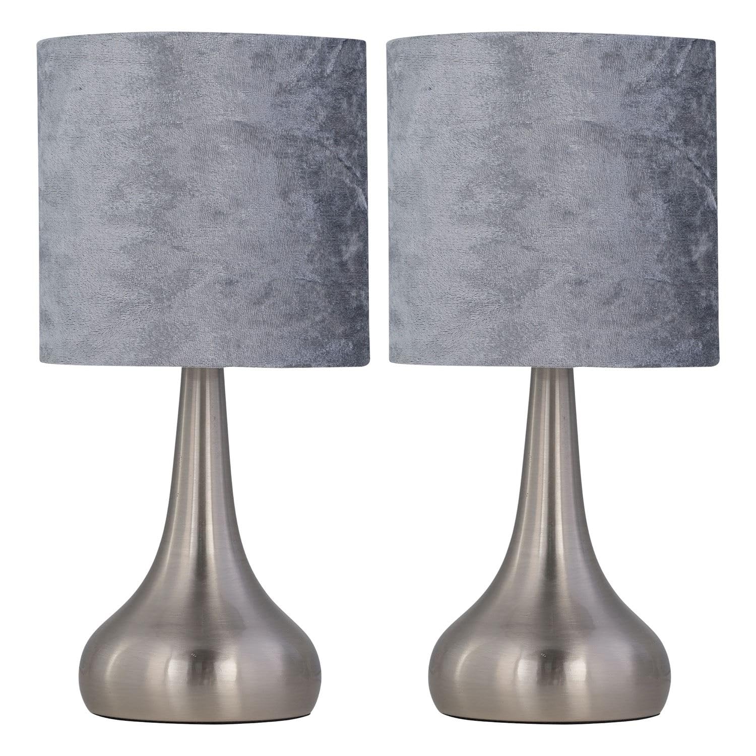 Set of 2 Romana - Brushed Chrome Touch Table Lamps Grey Velvet Shades