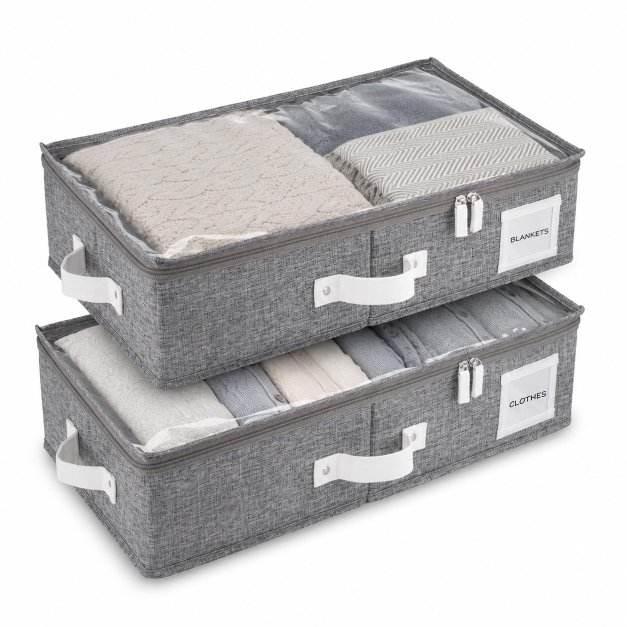 Homelux Theory 2pc Under Bed Storage Containers, Bedroom Under the Bed Drawer Storage Organizer with Bins and Lids, Medium Underbed Clothes Storage Box Ideal for Blanket, Fabric, & Shoes (LightGray)