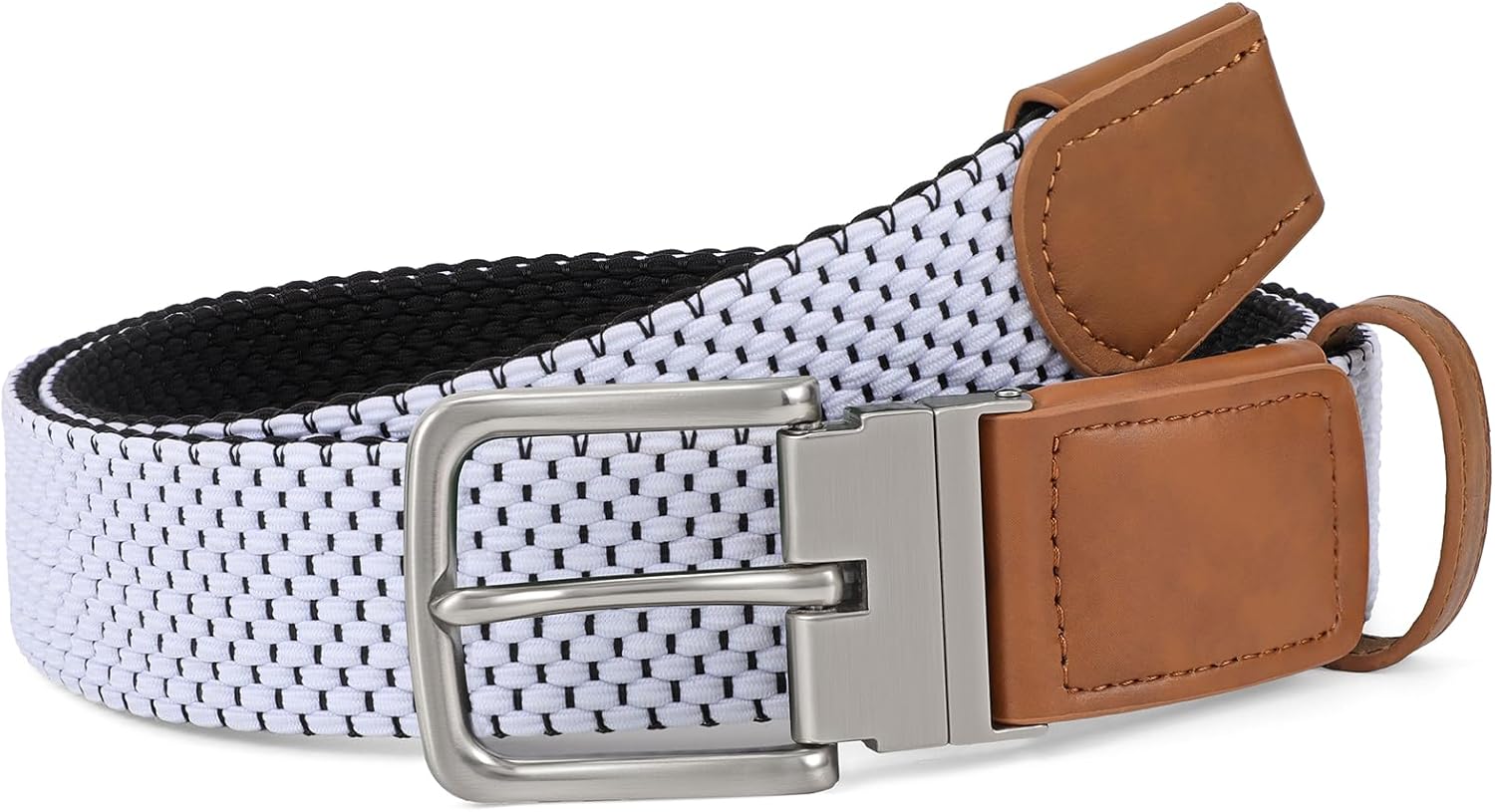 SANSTHS Reversible Braided Belt for Men and Women, Elastic Stretch Woven Golf Belts for Men, Casual Jeans Sports Work 1 3/8"