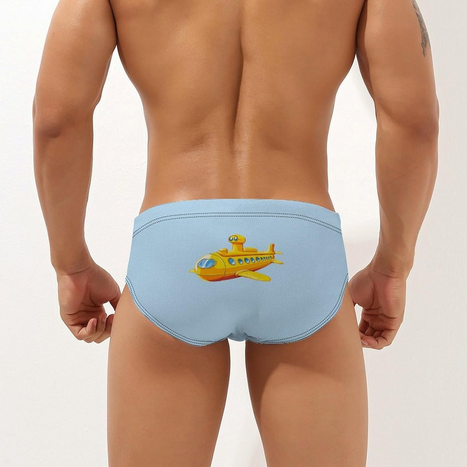 Funny Submarine Men's Swimsuit Brief Sexy Bikini Briefs Retro Printed Swimwear Quick Dry Swimming Trunks 3X-Large