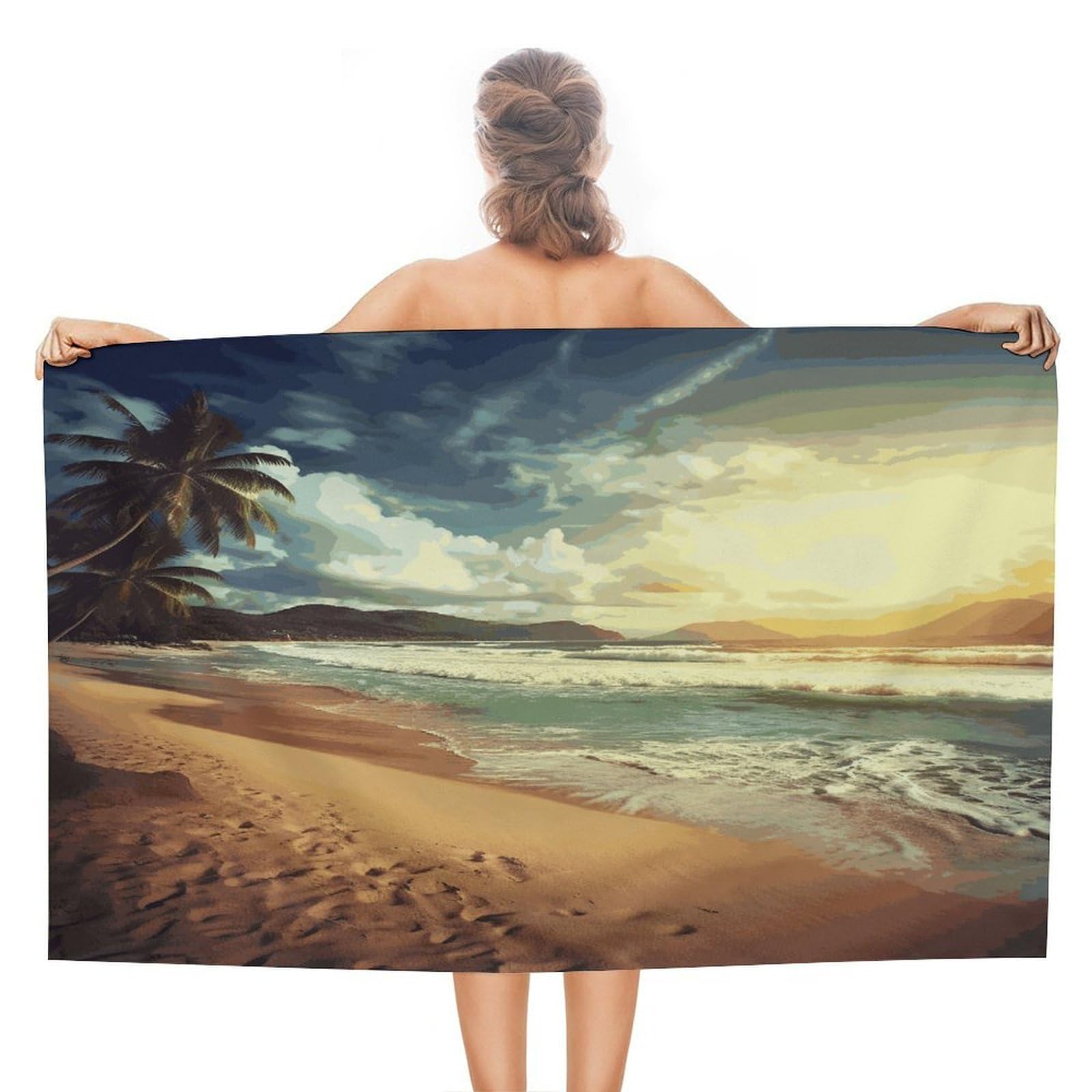 VstaDank Sunset on The Beach Beach Towel for Adult Quick Dry Sand Free Swim Towels Soft Large Size Pool Towels Lightweight Oversized Bath Towel for Travel, Camping, Swimming 51 X 31 Inches