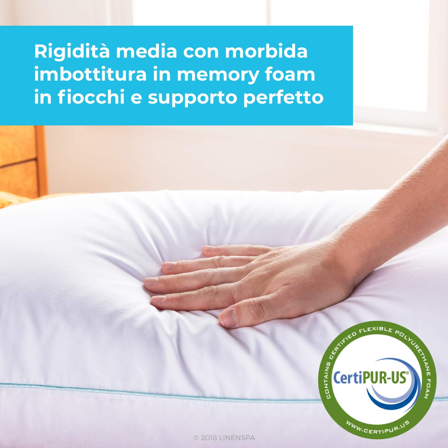 Linenspa Cuscino con memory foam in fiocchi e gel rinfrescante, guanciale letto, cuscino letto singolo, 40 x 60 cm