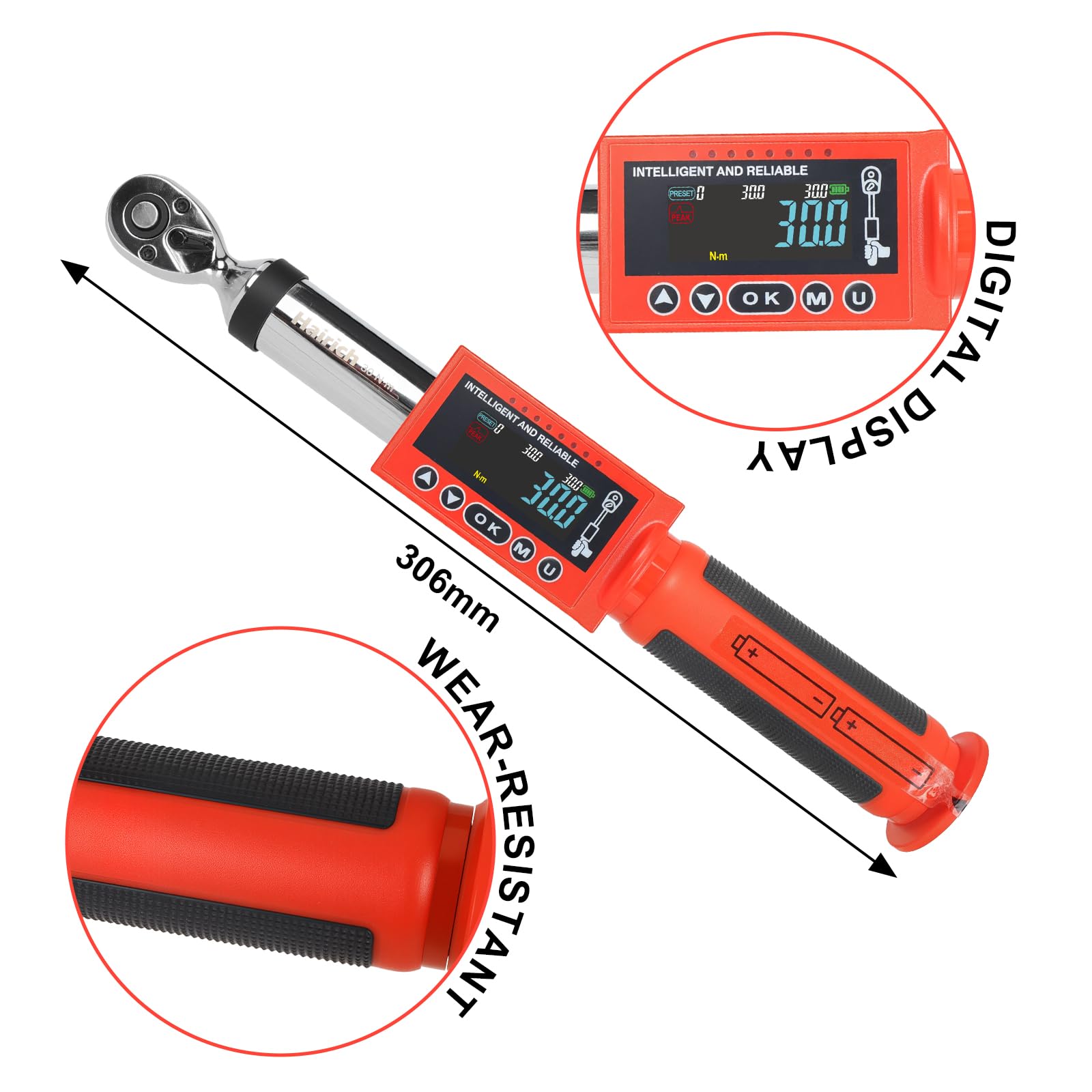 Hairich Llave dinamométrica digital de 1/4 pulgadas, 1,5 – 30 Nm, ± 2% de precisión, con pantalla a color, pitido y advertencia LED, herramienta de torsión precisa para motocicleta, bicicleta y