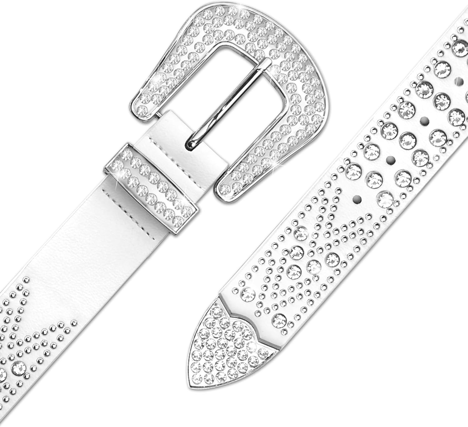 Women Rhinestone Belt, Bling y2k Western Cowgirl Men Cowboy Faux Leather Studded Belts for Jeans Pants - Image 3