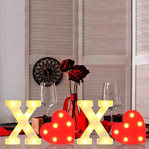 Miniatura 4 de XOXO - Letras con luz LED para el día de San Valentín, letreros del alfabeto, decoración de corazón LED, arte de pared decorativo para luz nocturna,