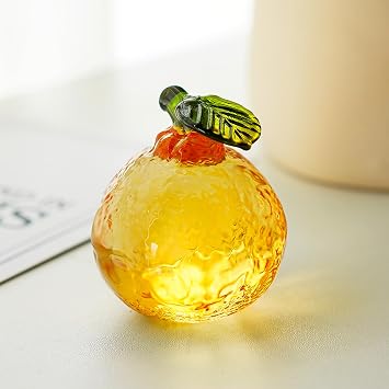 Crystal Orange Figurine 2" Blown Glass Fruit Paperweight Office Table Decor | Mini 2 Inch Size, Ideal Desktop Ornament Without Wasting Space, Solid Thick Glass, Scratch Resistant And Easy To Wipe Clean