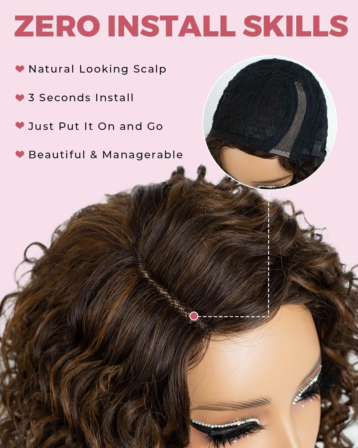 Style Icon Short Water Wave Wigs Human Hair Side Part Lace 12 inch Brown Curly Bob Wigs Glueless Wear and Go Wig for Women C-Lace (Color:P4/30) - Image 4
