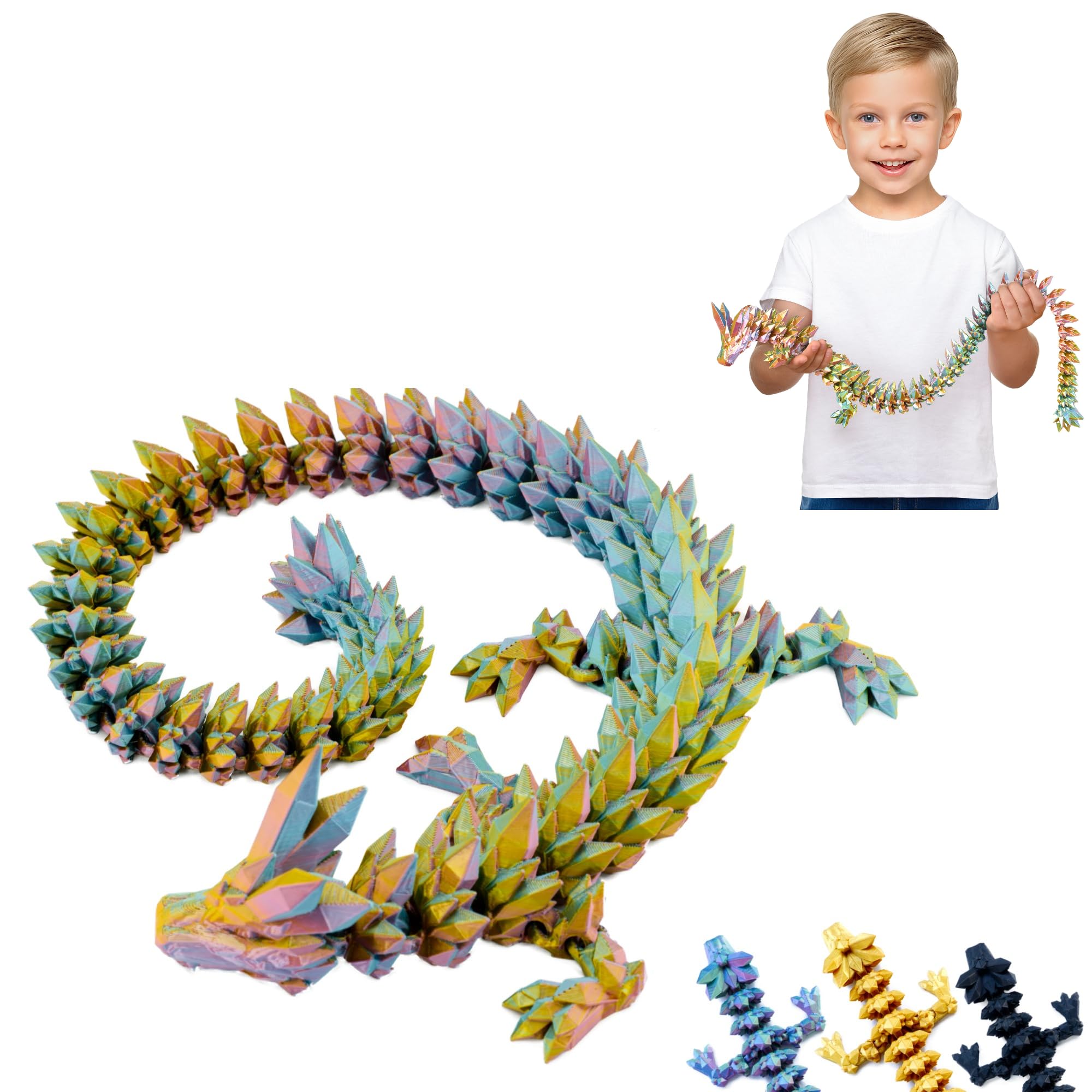 3D Dragon - 60 cm Figure | Movable Figure for Children, Collectors & Fantasy Fans (Red-yellow-green)