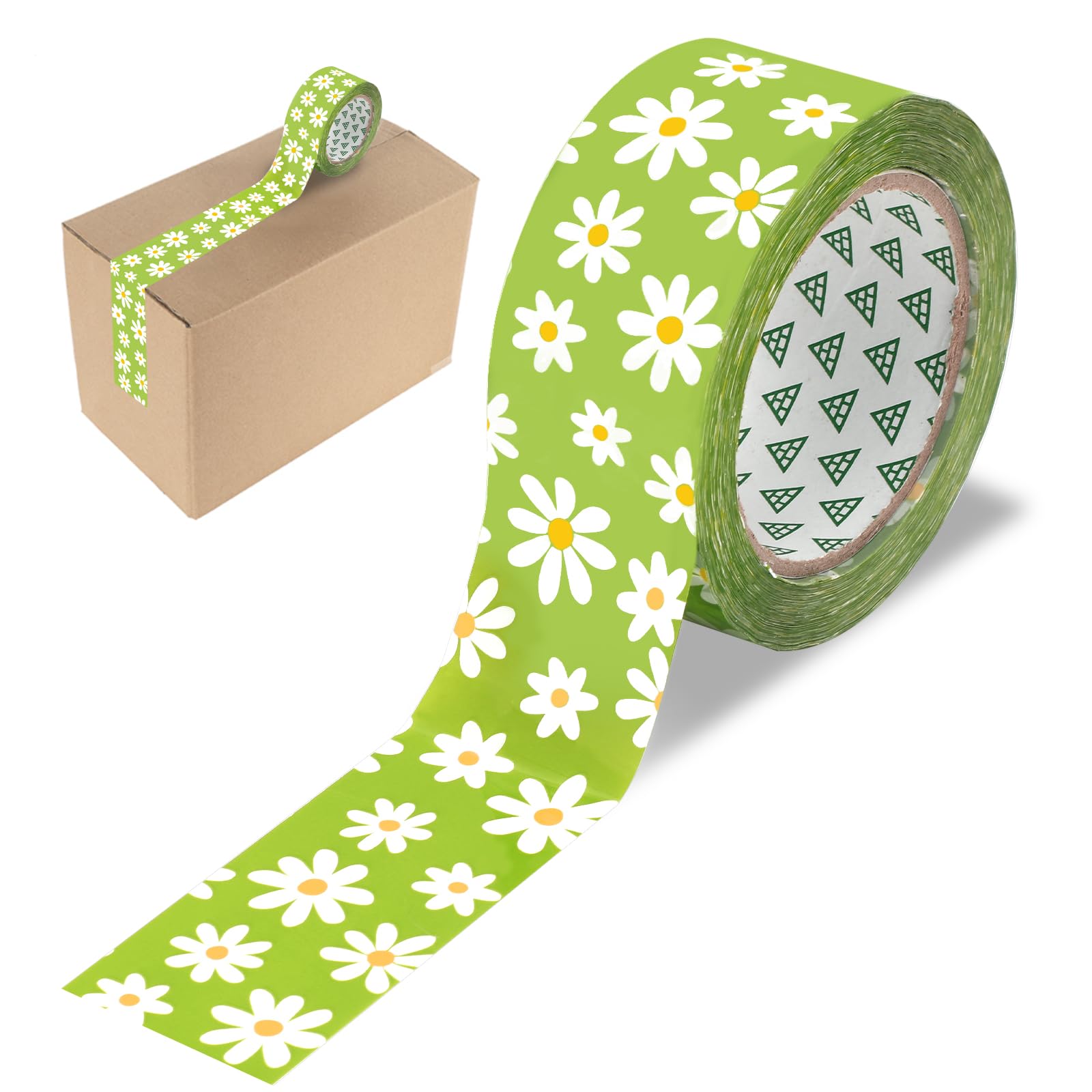 Whaline Green Daisy Packing Tape 110 Yard Floral Decorative Sticky Gift Wrapping Tape for DIY Crafts Small Business Sealing Boxes Mail Boxes Supplies