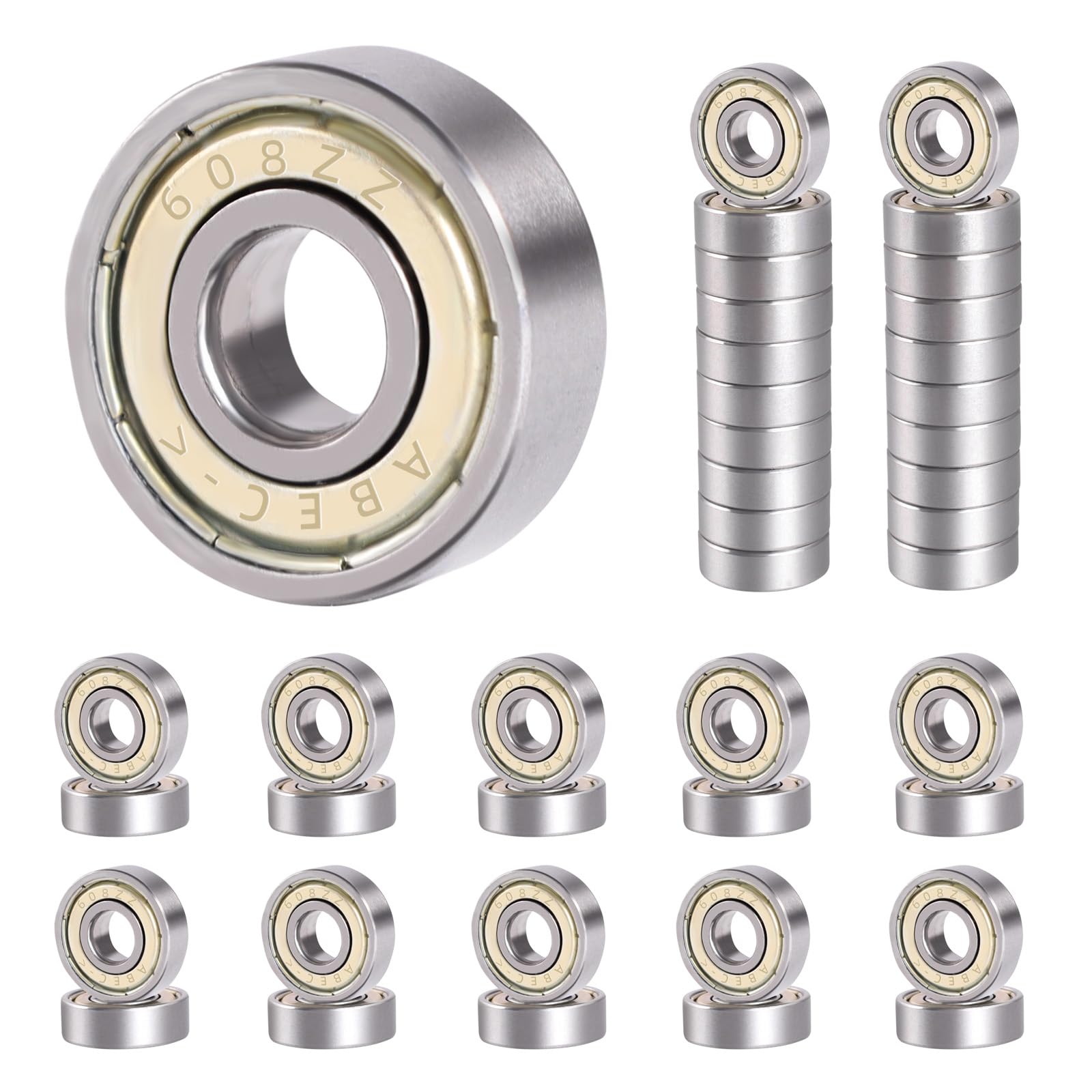 40 sztuk łożysk kulkowych 608 ZZ 8 x 22 x 7 kulkowe łożyska kulkowe ze stali węglowej, miniaturowe podwójne metalowe łożyska kulkowe do deskorolek, skuterów, rolek liniowych