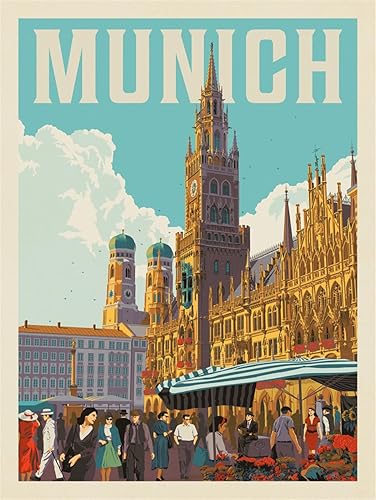 FysaH Pósteres vintage de viaje por la ciudad de Alemania y Múnich, arte de pared, decoración estética, decoración de habitación, decoración de