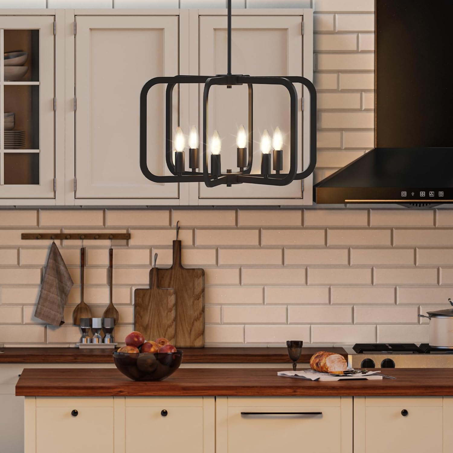 Modern Black Chandelier - 6 Light Metal Chandelier for Dining, Kitchen, Living Room, Hallway Foyer Light Fixture