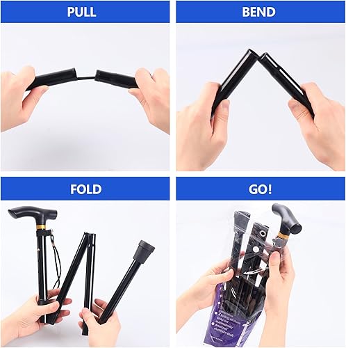 Miniatura 4 de Bastón plegable para hombre y mujer, portátil, ligero, altura ajustable de 5 niveles, caña plegable para personas mayores equilibrando la ayuda de