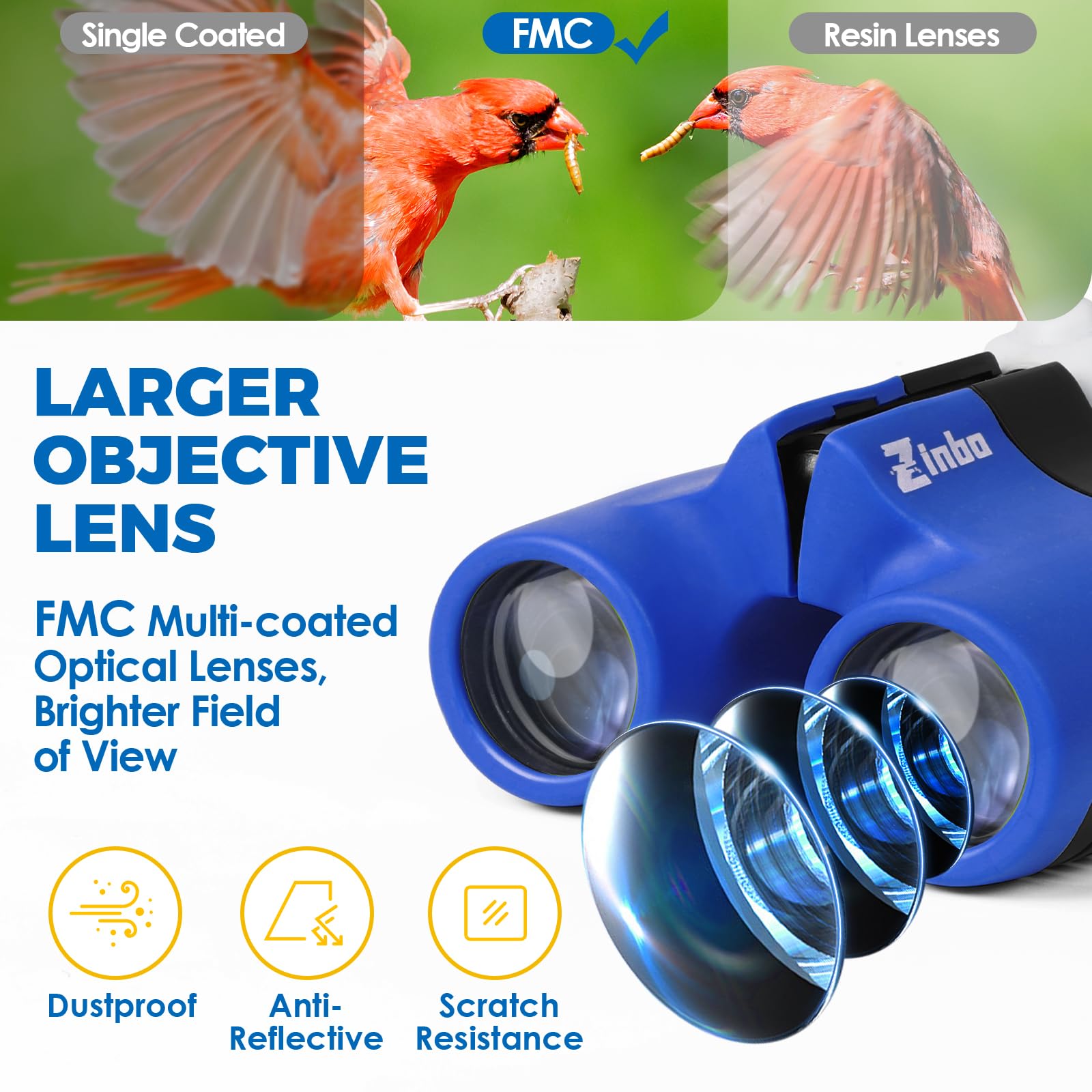 Binocolo Bambini 8x21 Ottica reale ad alta risoluzione, con lente d'ingrandimento e bussola fischietto, binocolo per bambini da 3 a 12 anni, ragazzi e ragazze, escursioni, viaggi