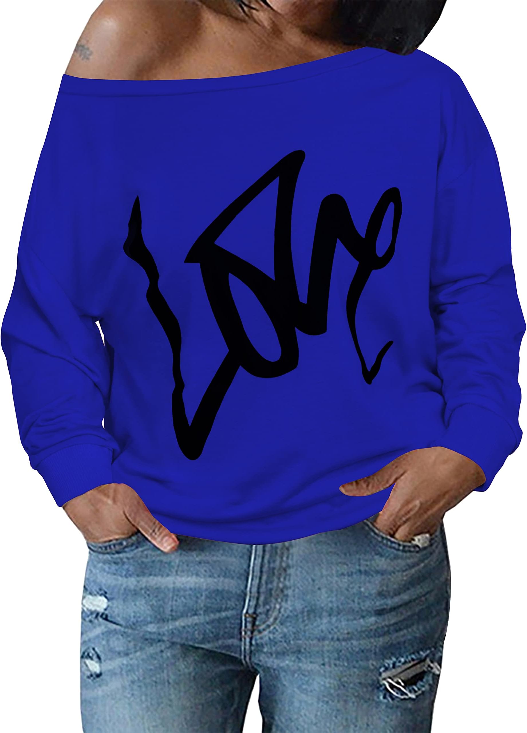Womens Tops Plus Size Sweatshirts Sweaters Shirts Long Sleeve Oversized Off Shoulder T-Shirts
