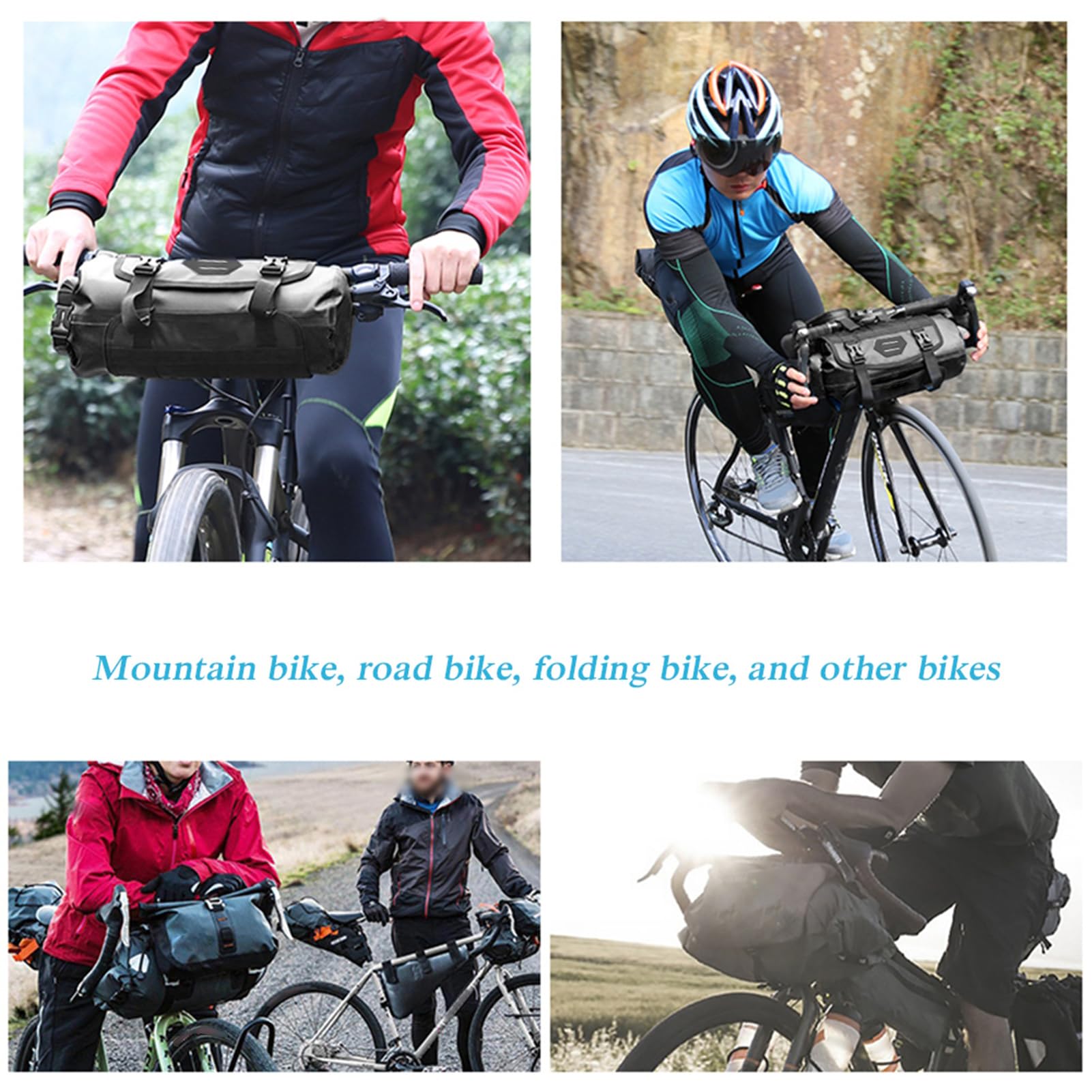 Lixada Wodoodporna torba rowerowa Mountain Road MTB rowerowa przednia rama kierownicy pannier sucha torba z regulowanym zamkiem błyskawicznym 3L-7L (czarna)