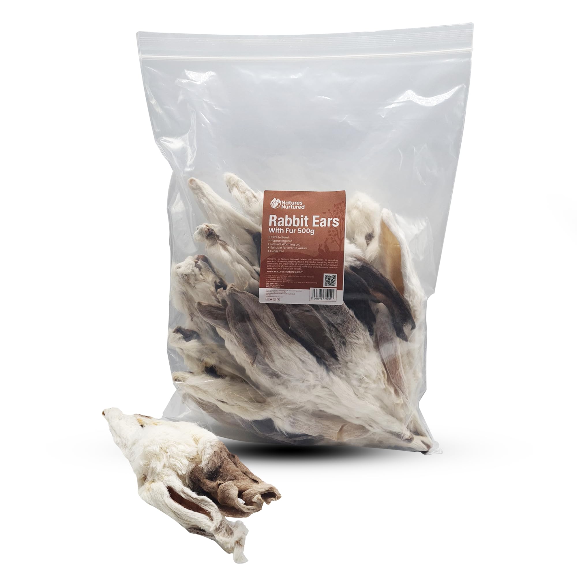 Natures Nurtured Rabbit Ears with Fur for Dogs, Natural Chew Treats for Dental Health Digestion