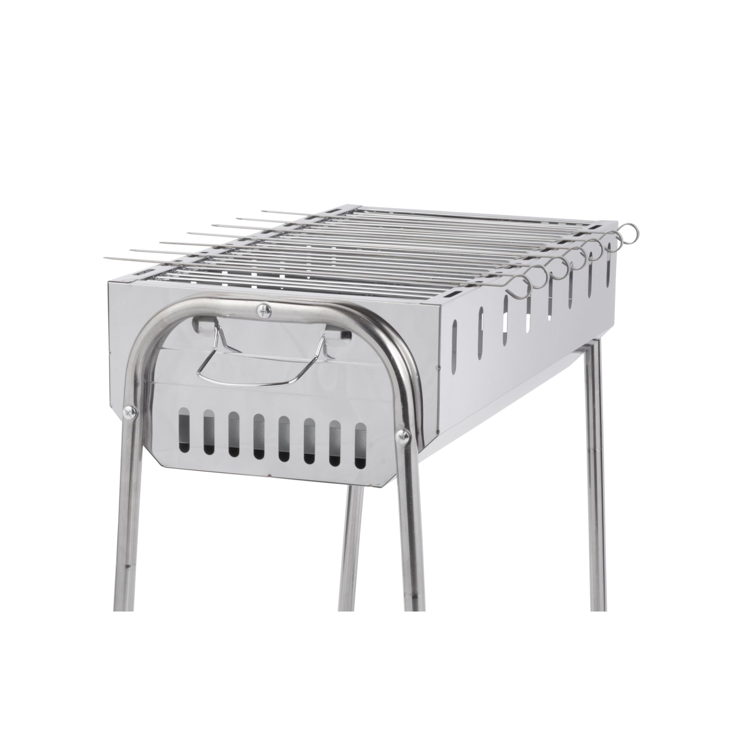 SG 300 - Schaschlik Grill Edelstahl Mangal Holzkohlegrill | kompakt mit abnehmbaren Beinen, inkl. 8 Spieße, 56x26 cm Grillfläche, mobil für Garten, Balkon & Camping