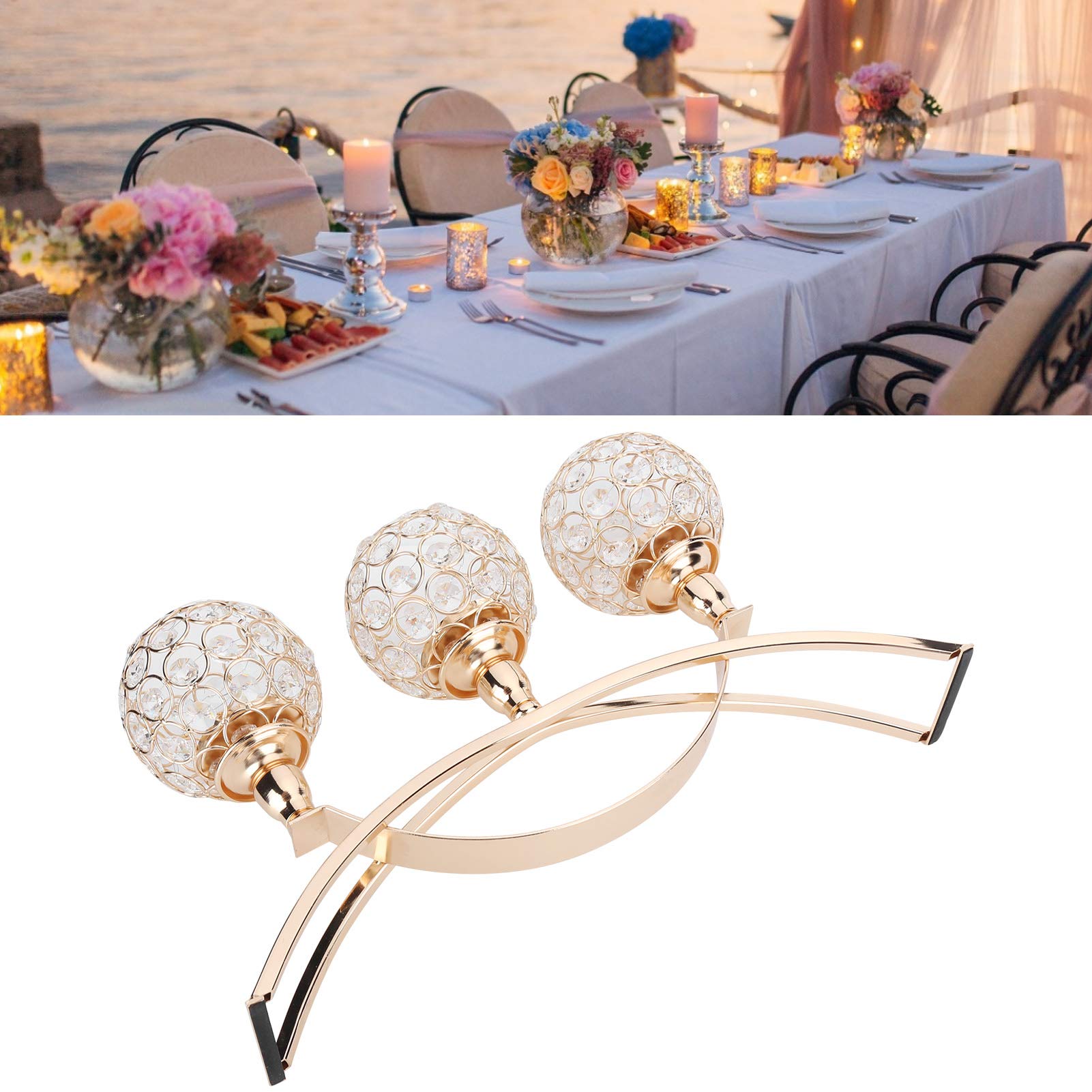 Candelabros de Cristal Dorado con Cuentas Octogonales, Base Estable, Decoración de Boda, 15,6 X 9,4 X 2,8 Pulgadas