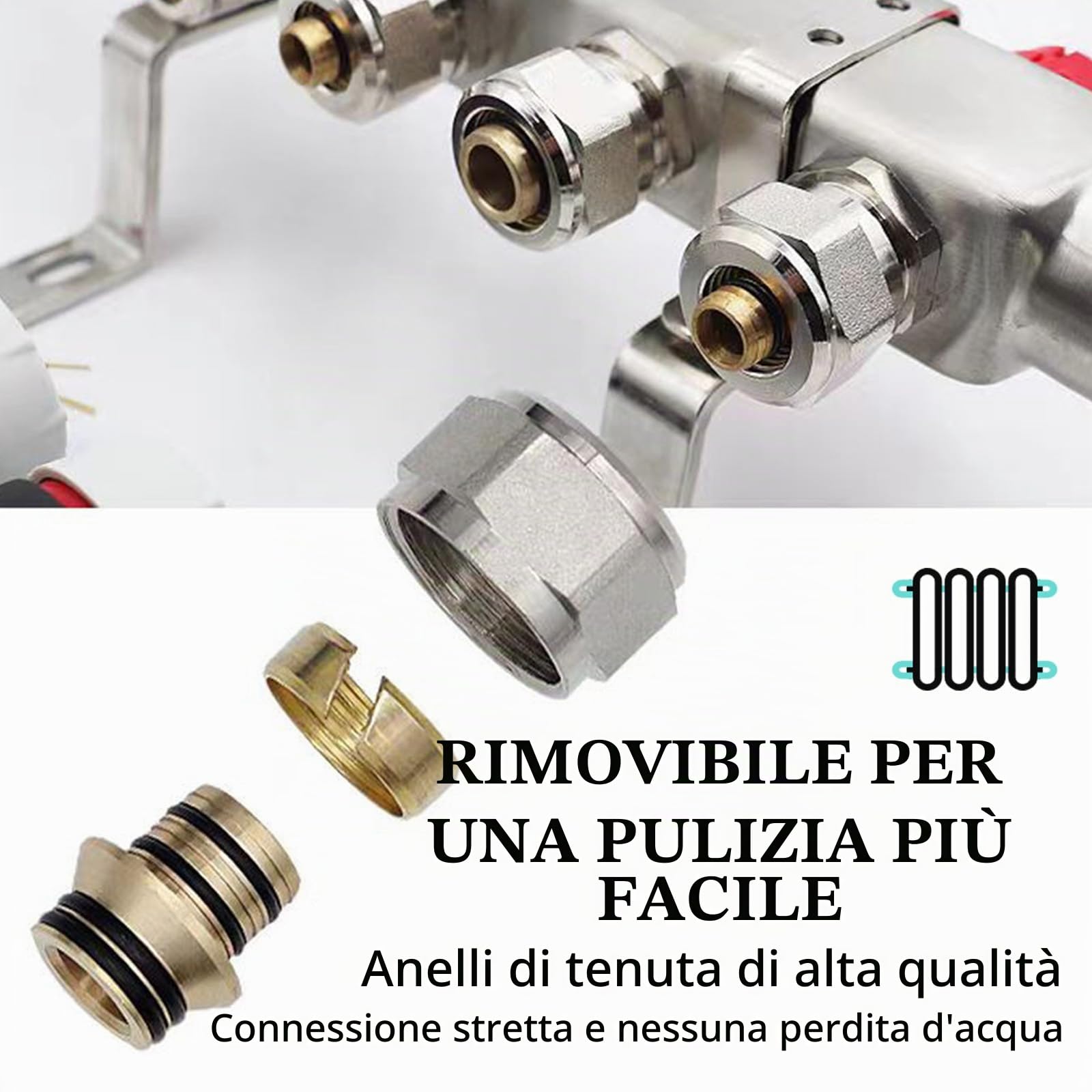 Distributore Circuito Riscaldamento, Misuratore Portata 4 Circuiti Riscaldamento Pavimento Impianto Riscaldamento Pavimento Acciaio Inox Con Flussometro Senza Valvola Sfera Filettatura Esterna 3/4"