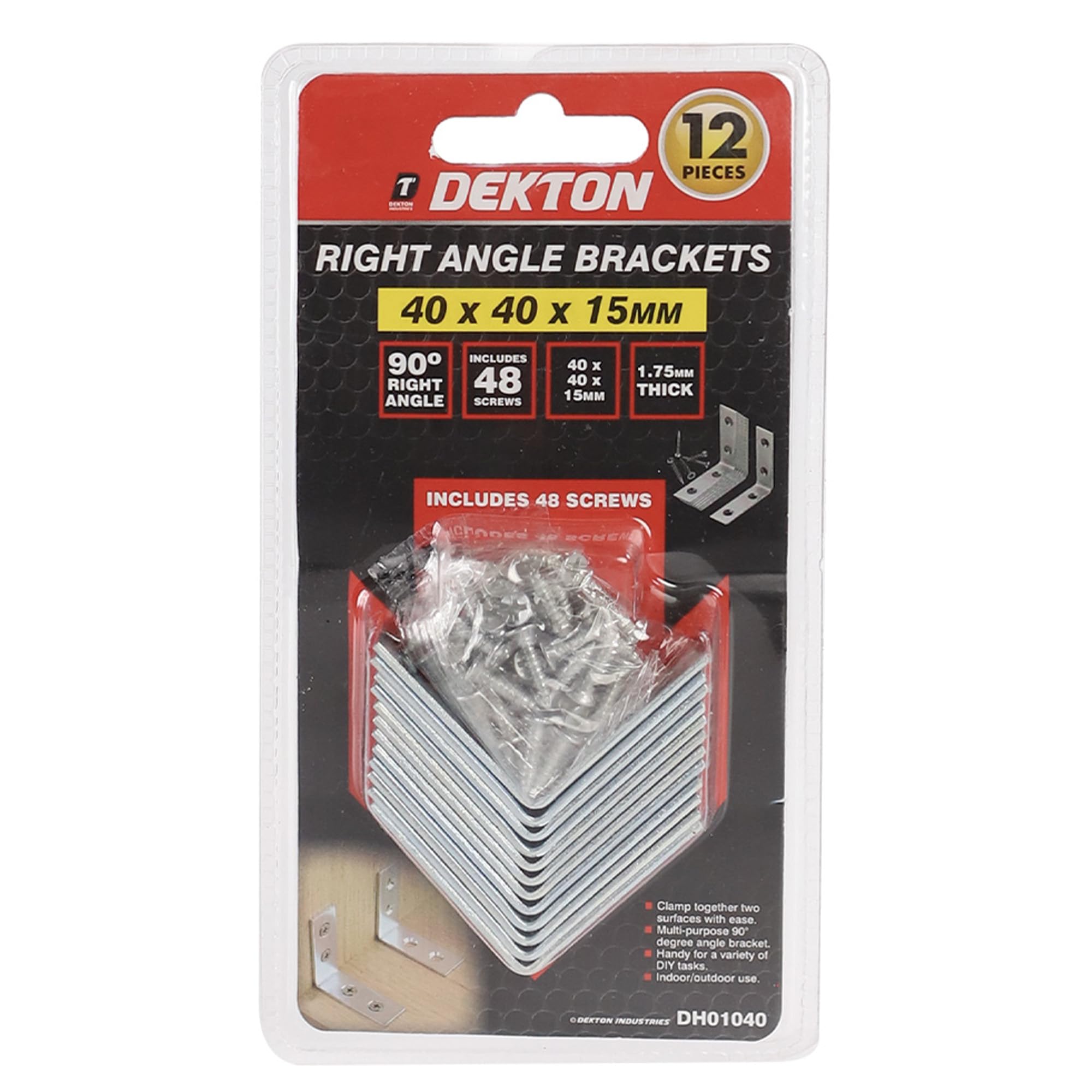 Dekton Silver 12-Piece Right Angle Bracket Set - Heavy-Duty Metal| Rust-Resistant| Ideal For Reinforcing Shelves, Tables And Furniture| Includes Screws For Easy Installation| Durable L-Shaped Brackets