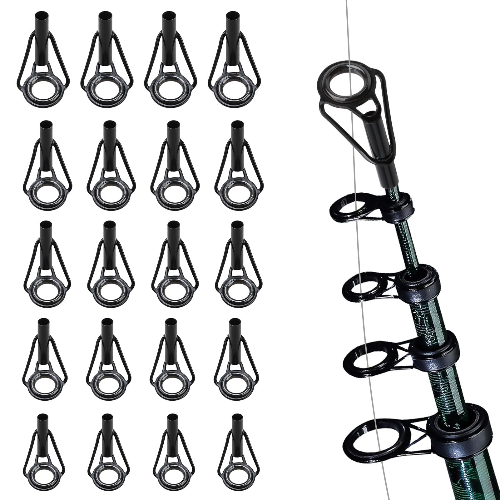 20Pcs Fishing Rod Tip Repair Kit, Stainless Steel Frame with Ceramic Ring Fishing Pole Tips Replacement Kit 5 Sizes for Fishing Rod Eyes Pole Ring Guides