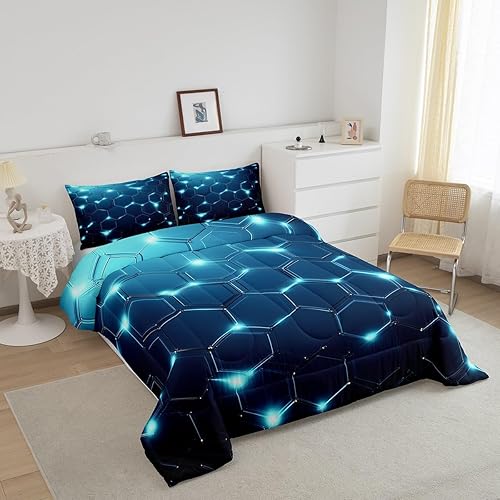 Miniatura 2 de jejeloiu Juego de edredón de nido de abeja, tamaño individual, edredón geométrico hexagonal para niños, niñas, adolescentes, juego de ropa de cama