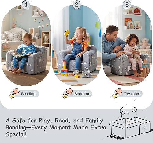 Miniatura 89 de Tiita Silla para niños, cómodo sofá plegable para niños, sofá ligero para niños con asa de transporte y bolsillos laterales, reposabrazos de espuma