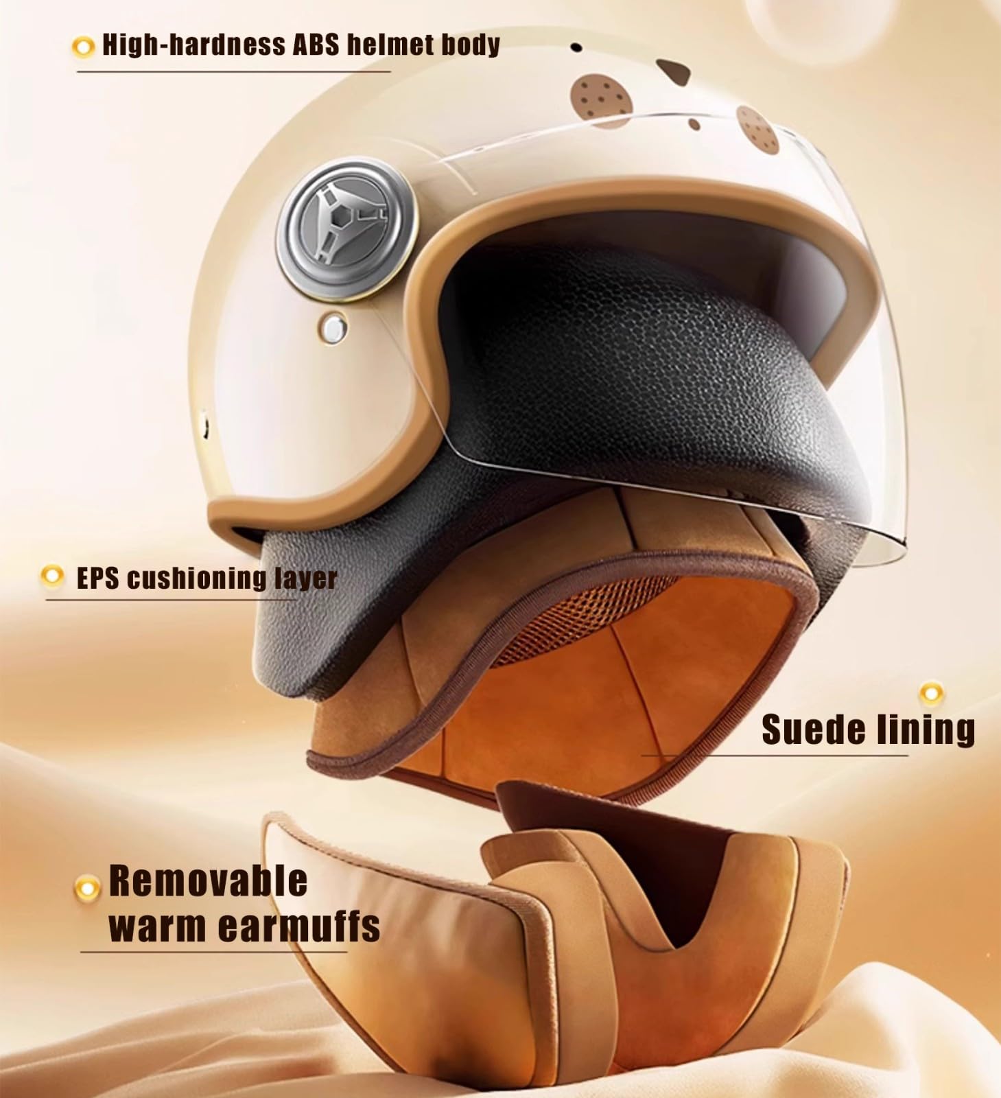 Mezzo Casco Per Bambini Con Visiera Parasole, Casco Da Moto Per Bambini, Casco Da Scooter Certificato ECE 22.06 Per Bambini E Bambine Dai 3 Ai 15 Anni, Taglia Unica