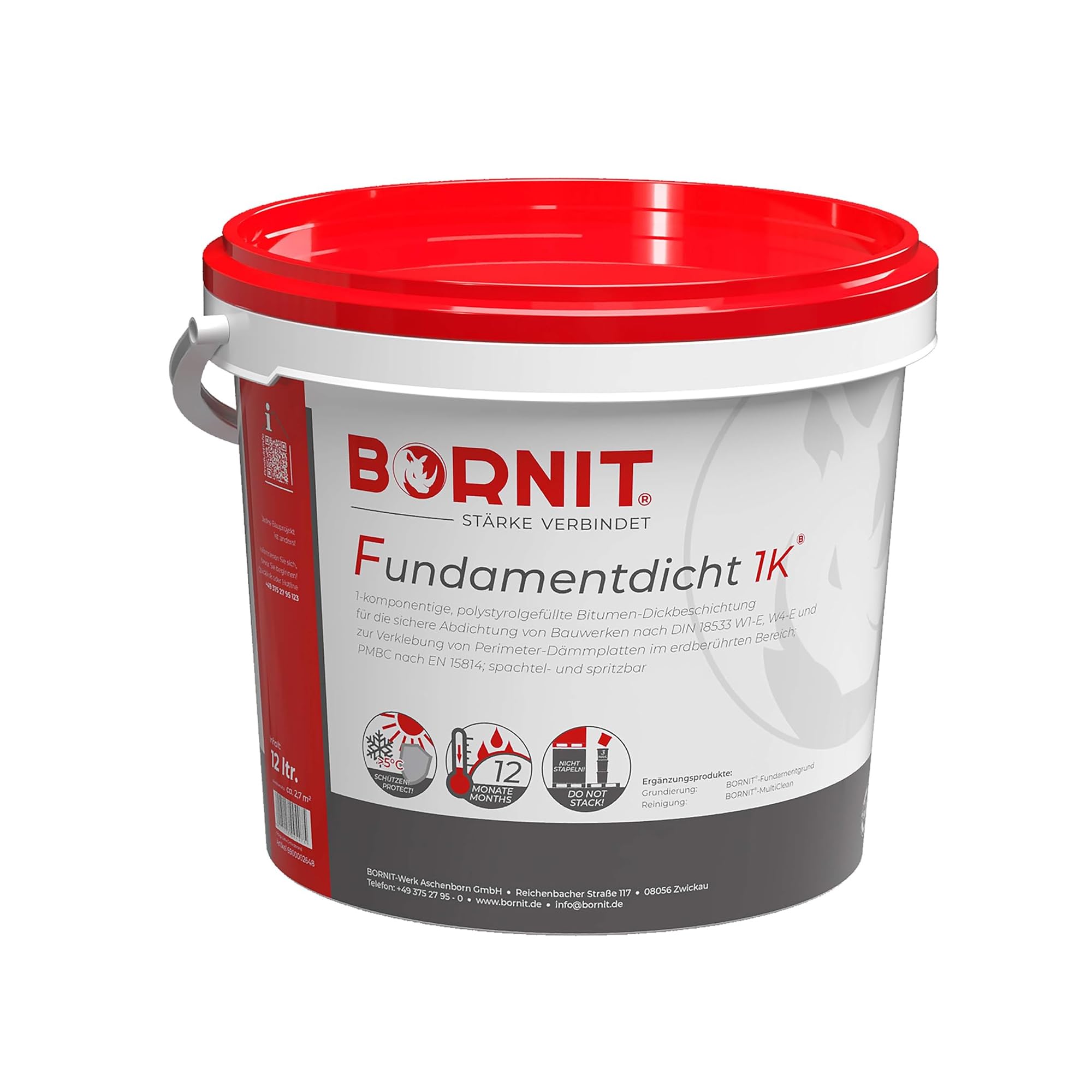 BORNIT Fundamentdicht 12L Bitumen Dichtmasse wasserdicht [gemäß DIN18533] | Dichtschlämme Bitumen Dickbeschichtung Haus Garage Dichtmasse außen Wasserdichte Beschichtung Bauwerksabdichtung Keller