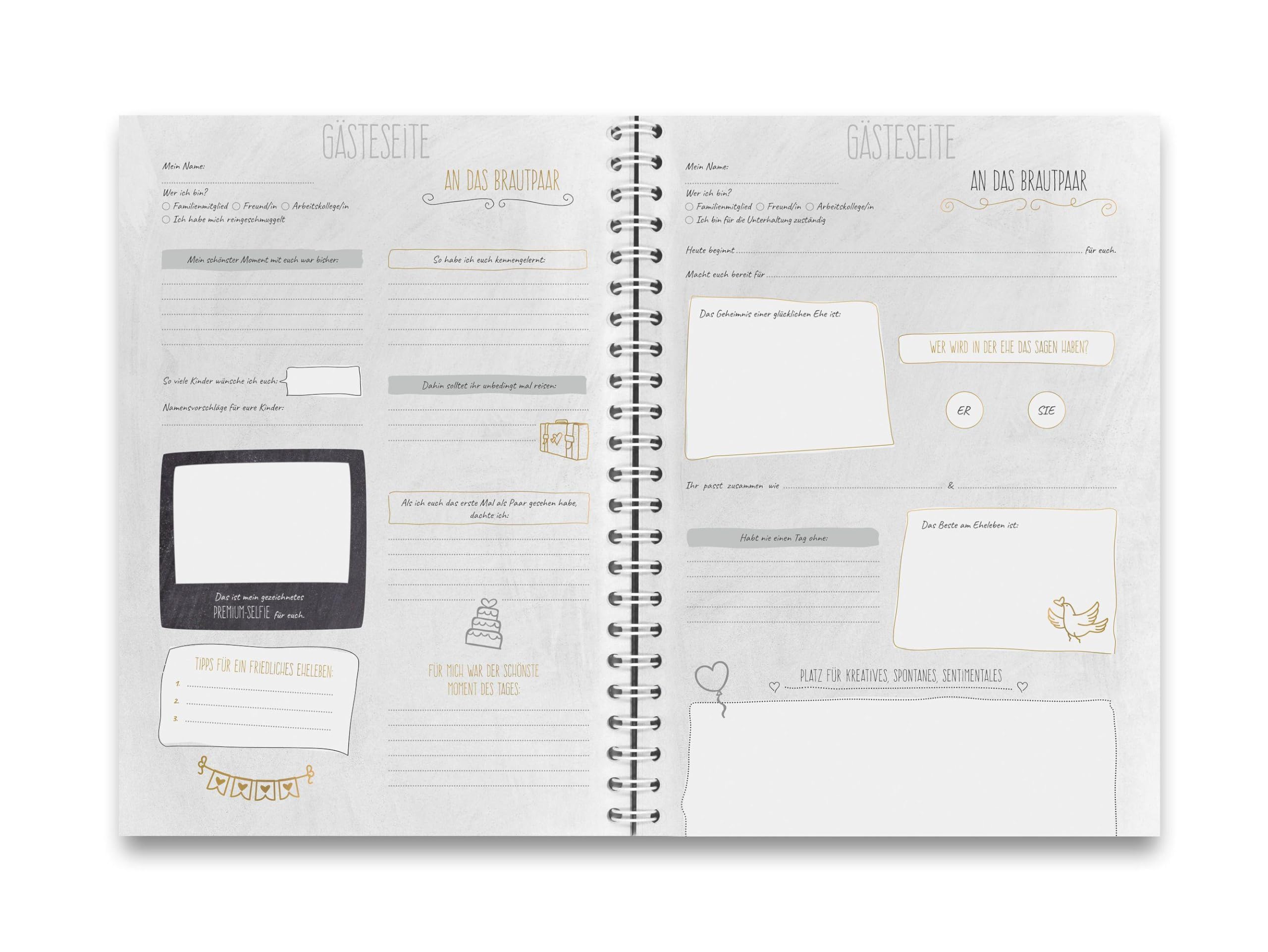 familiawedding black-Doodle- Design XXL Gästebuch zur Hochzeit: riesengroßes modernes schwarzes Hochzeitsgästebuch mit lustigen Fragen zum Ausfüllen (Hochzeitsgästebücher im XXL Format: A3)