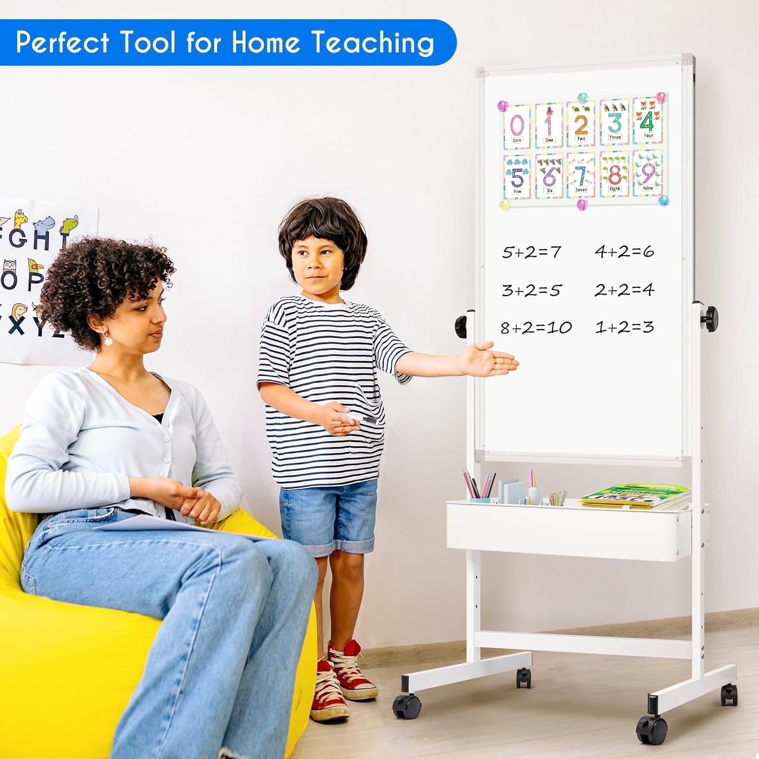 maxtek Mobile White Board Easel, 40x24 Inches Magnetic Storage Dry Erase Board Easel for Classroom, Rolling Height Adjustable Stand on Wheels for Home, School, Teachers & Kids