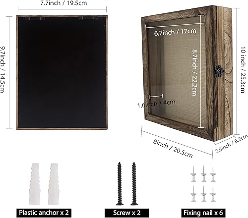 Miniatura 5 de GraduationMall Marco de caja de sombra de 8 x 10 pulgadas, vitrina de vidrio de madera maciza con parte trasera de lino y 6 pasadores, profundidad