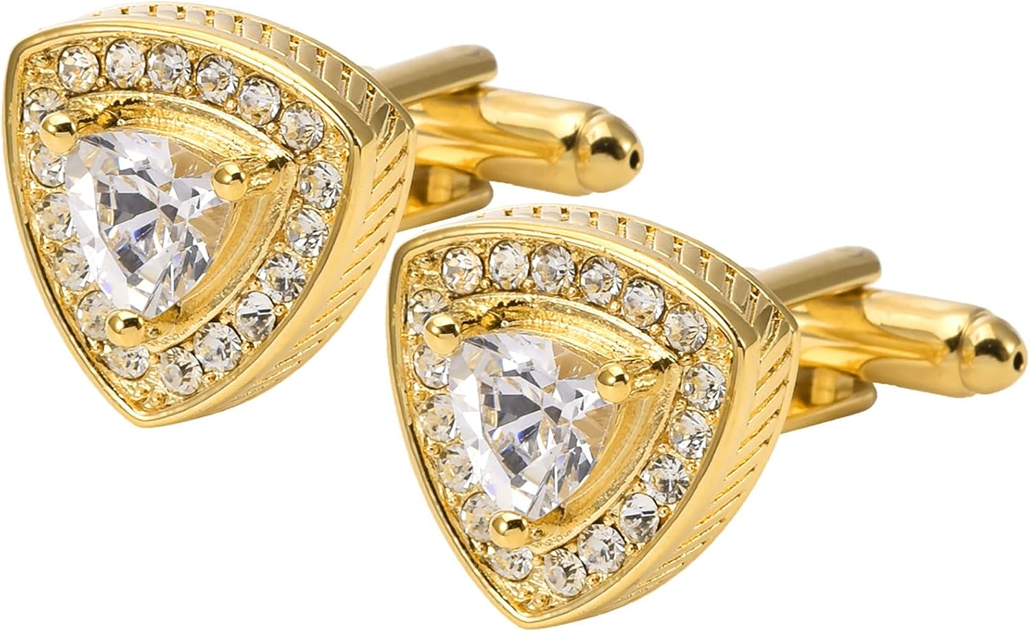14K Gold Plated Triangle Men Cufflinks with Natural Zircon Crystal